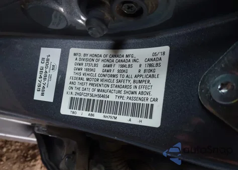 2018 Honda Civic Lx z USA, uszkodzony, nr VIN 2HGFC2F56JH564654